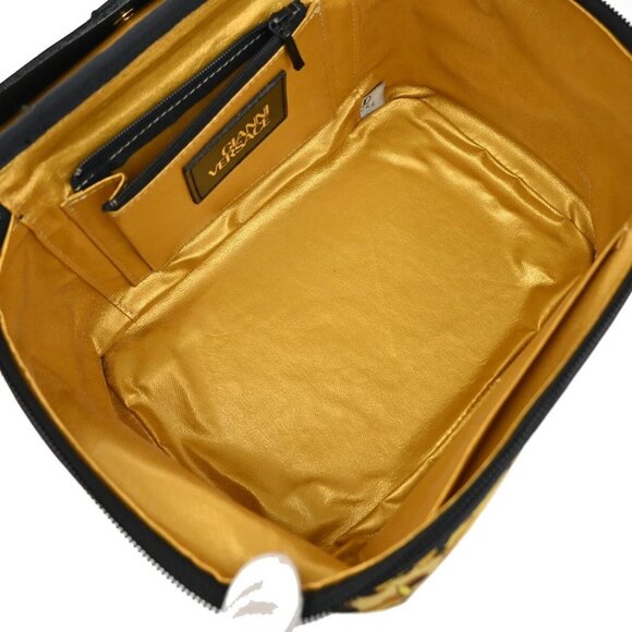 GIANNI VERSACE Logo Sun Vanity Hand Bag PVC Leather Black Gold - Picture 9 of 16